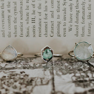 tear drop shaped rainbow moonstone bezel set on sterling silver women's magical crystal gemstone jewelry ring boho vibes hand made haiku maui wings hawaii