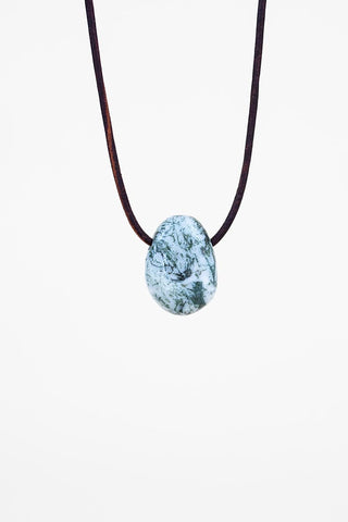Leather Necklace - Moss Agate