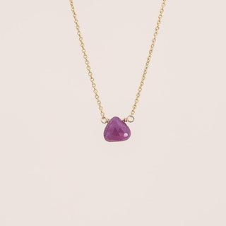 single stone necklace gold filled chain and findings with a pink sapphire stone in the center women's jewelry fine dainty minimal every day gems hand made in haiku maui by wings hawaii