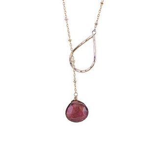 lariat style necklace with sterling silver or gold filled chain with a pink tourmaline stone drop women's jewelry hand made in haiku maui wings hawaii gem stone jewels crystal magic