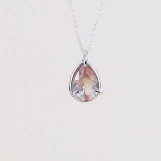 teardrop sunstone crystal prong set on sterling silver wire and chain necklace women's magical crystal boho jewelry perfect for layering classy gems statement piece hand made by wings hawaii on maui