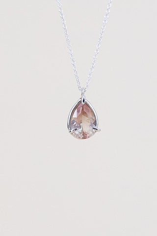 teardrop sunstone crystal prong set on sterling silver wire and chain necklace women's magical crystal boho jewelry perfect for layering classy gems statement piece hand made by wings hawaii on maui