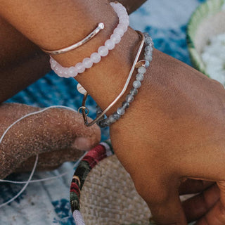 rose quartz beaded bracelet women's crystal gem stone magical jewelry beach babe mermaid treasure made in haiku maui wings hawaii