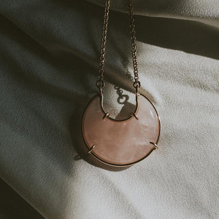Crystal Moon Necklace - Rose Quartz