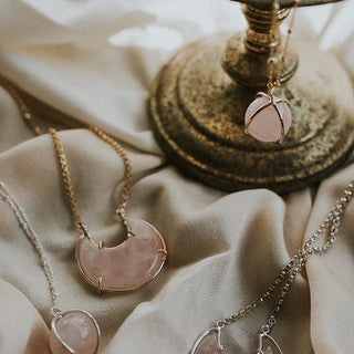 Crystal Moon Necklace - Rose Quartz