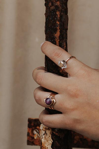sterling silver gold filled 14k gold wrapped herkimer diamond crystal gem stone womens ring hand made haiku maui wings hawaii