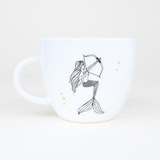 sagittarius mermaid zodiac ceramic mug black and white wings hawaii