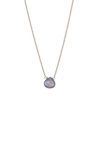 single stone necklace sapphire gem set on 14k yellow gold chain women's magical crystal jewelry fine dainty minimal made on maui wings hawaii september birthstone