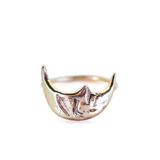 14k yellow gold sleeping moon crescent shape smiling celestial womens ring hand made haiku maui wings hawaii minimal simple elegant everyday piece