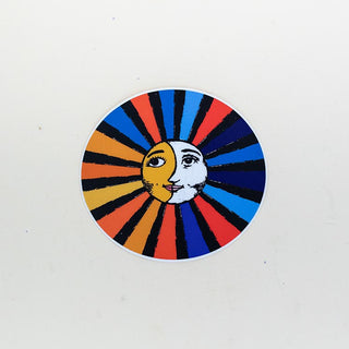 colorful round sun and moon sticker matte finish hand drawn by maui artist wings hawaii