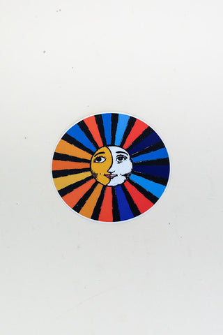 colorful round sun and moon sticker matte finish hand drawn by maui artist wings hawaii
