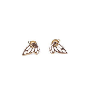 sterling silver or 14k yellow gold tiny butterfly wing stud earrings women's fine jewelry everyday mermaid treasure symbol of transformation and flight lovely little gems made in haiku maui wings hawaii