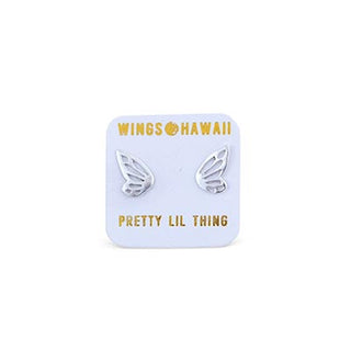 sterling silver or 14k yellow gold tiny butterfly wing stud earrings women's fine jewelry everyday mermaid treasure symbol of transformation and flight lovely little gems made in haiku maui wings hawaii