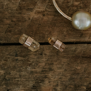 gold filled wrapped imperial topaz stud earrings women's magical crystal jewelry hand made haiku maui wings hawaii