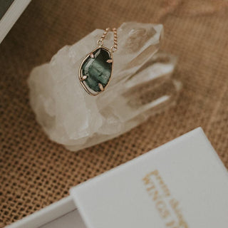 Blue Tourmaline Shield Necklace - 14k