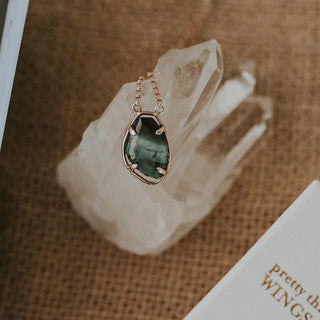 Blue Tourmaline Shield Necklace - 14k