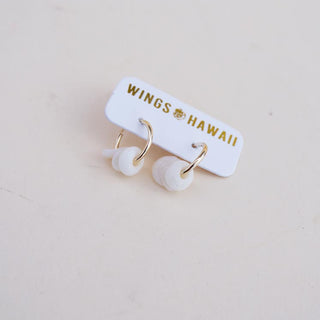 tiny puka shell hoop earrings on gold filled wire women's jewelry beachy boho mermaid style hand made haiku maui wings hawaii