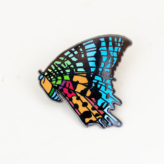 butterfly enameled pin. blue, orange, green, yellow colors