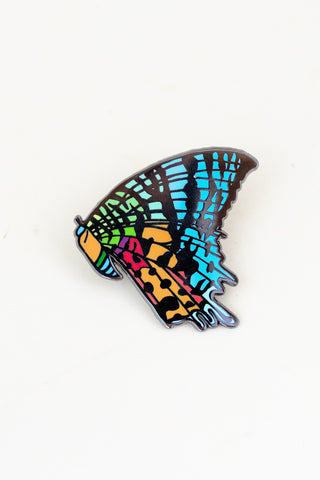 butterfly enameled pin. blue, orange, green, yellow colors